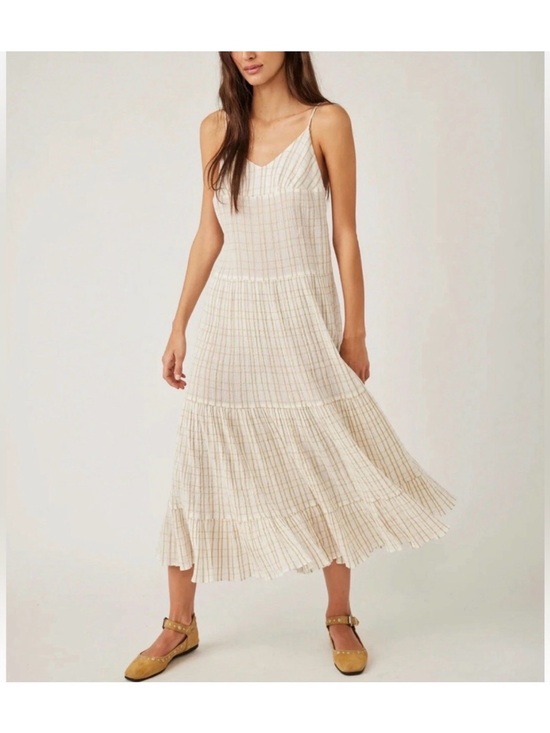 Free People Dresses & Skirts - Free People Marigold Maxi Dress, Sz M, NWOT, Cream/Brown plaid